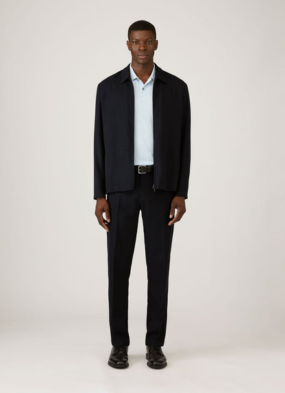 Mens Light Textured Wool Harrington Jacket In Navy Mjac7190 Buaa