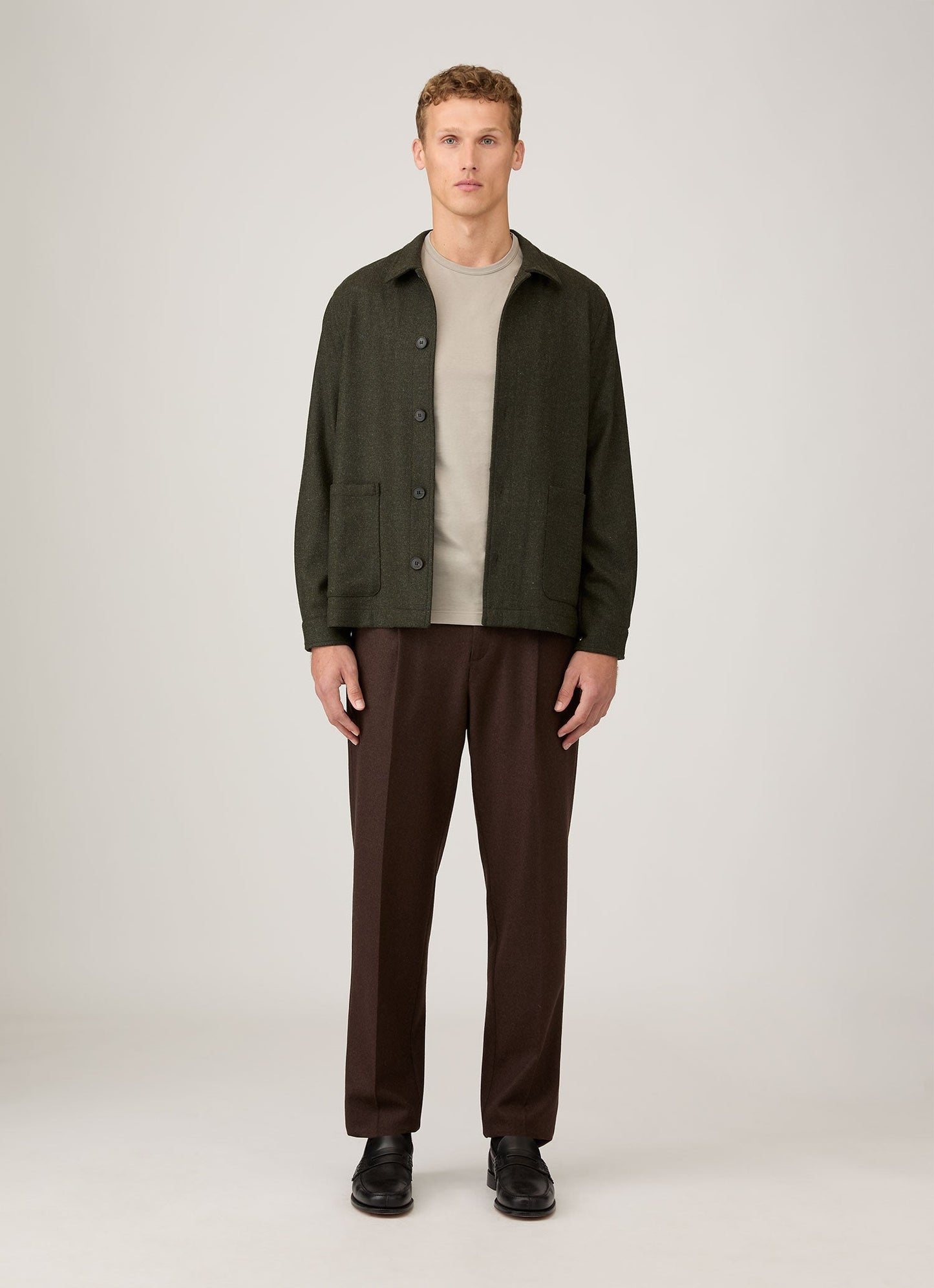 Mens Wool Twin Pocket Jacket In Drill Green Mjac7194 Gnhv