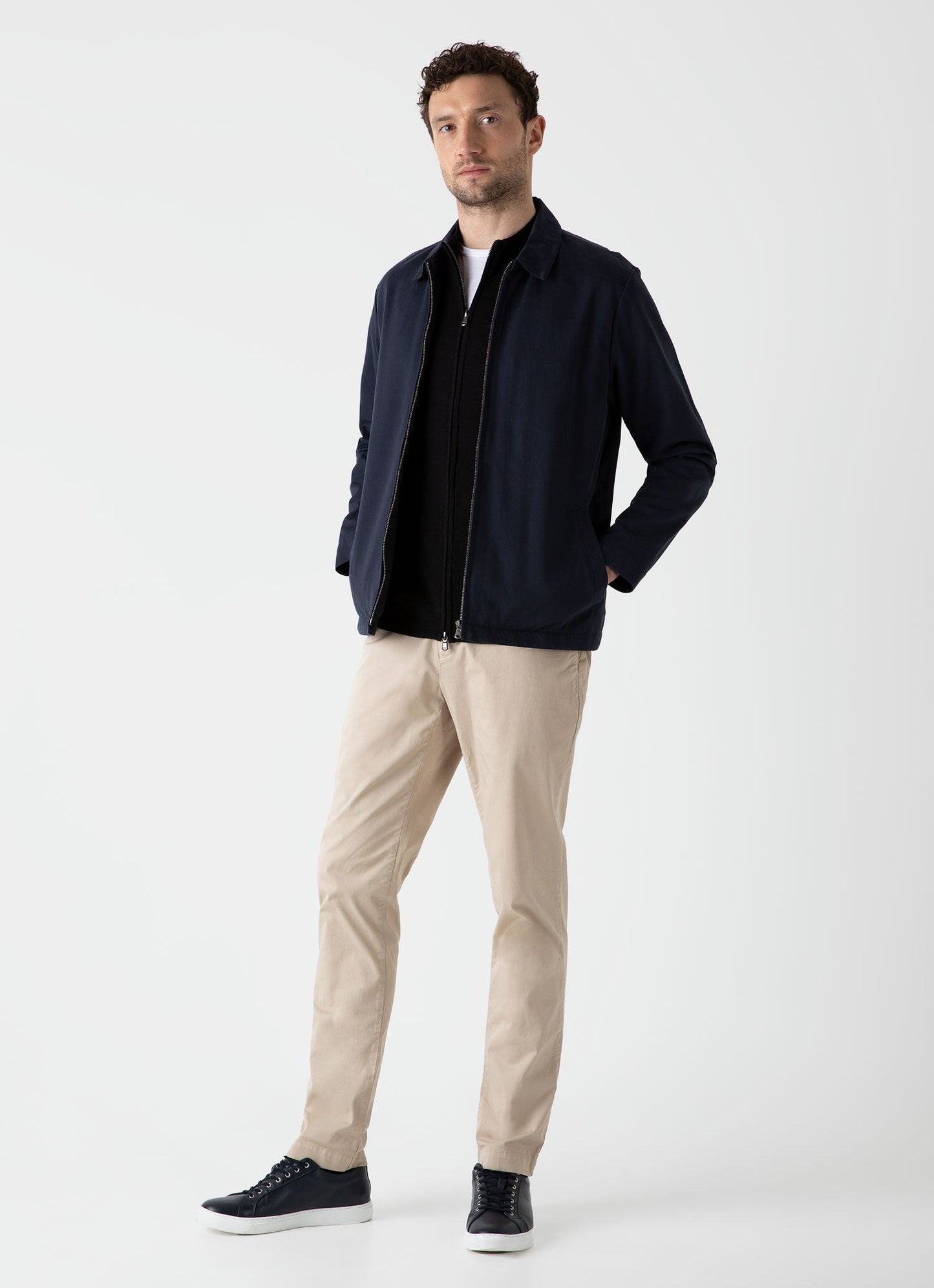 Mens Fine Merino Wool Zip Cardigan In Black
