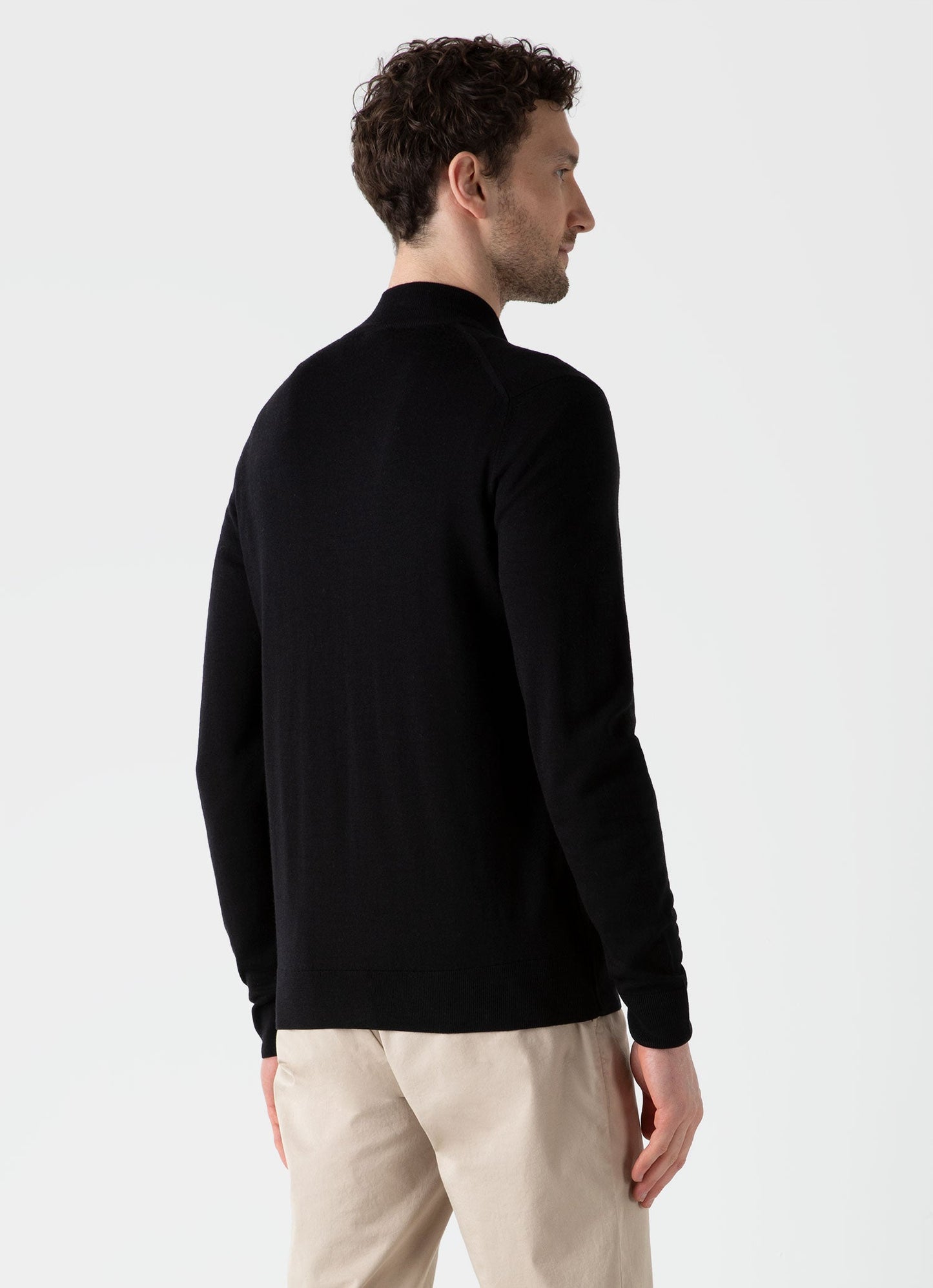 Mens Fine Merino Wool Zip Cardigan In Black