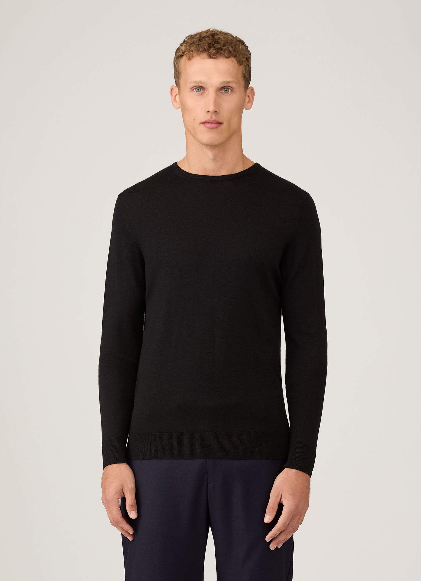 Mens Fine Merino Wool Jumper Black Mjum8058