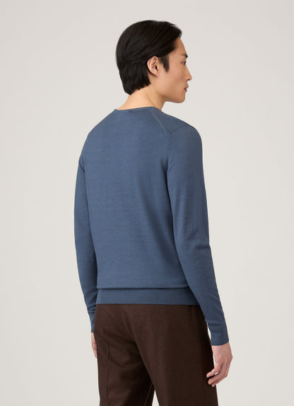 Mens Extra Fine Merino Crew Neck In Slate Blue Mjum8058 Buua