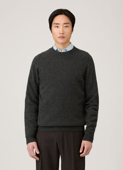 Mens Lambswool Crew Neck Jumper In Dark Green Twist Mjum8066 Gnip