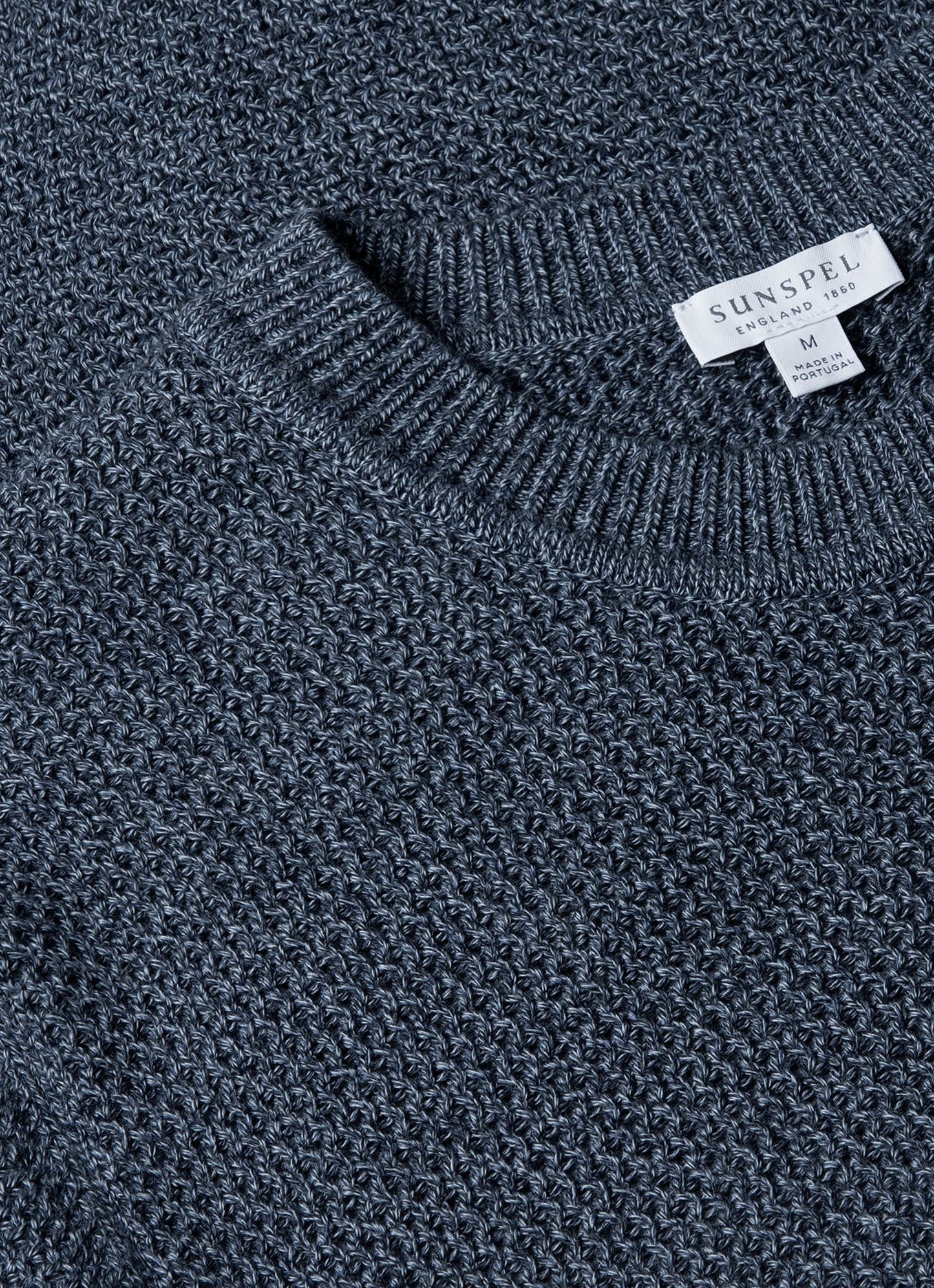 Mens Honeycomb Cotton Crew Neck Jumper In Indigo Mjum8207 Buvx
