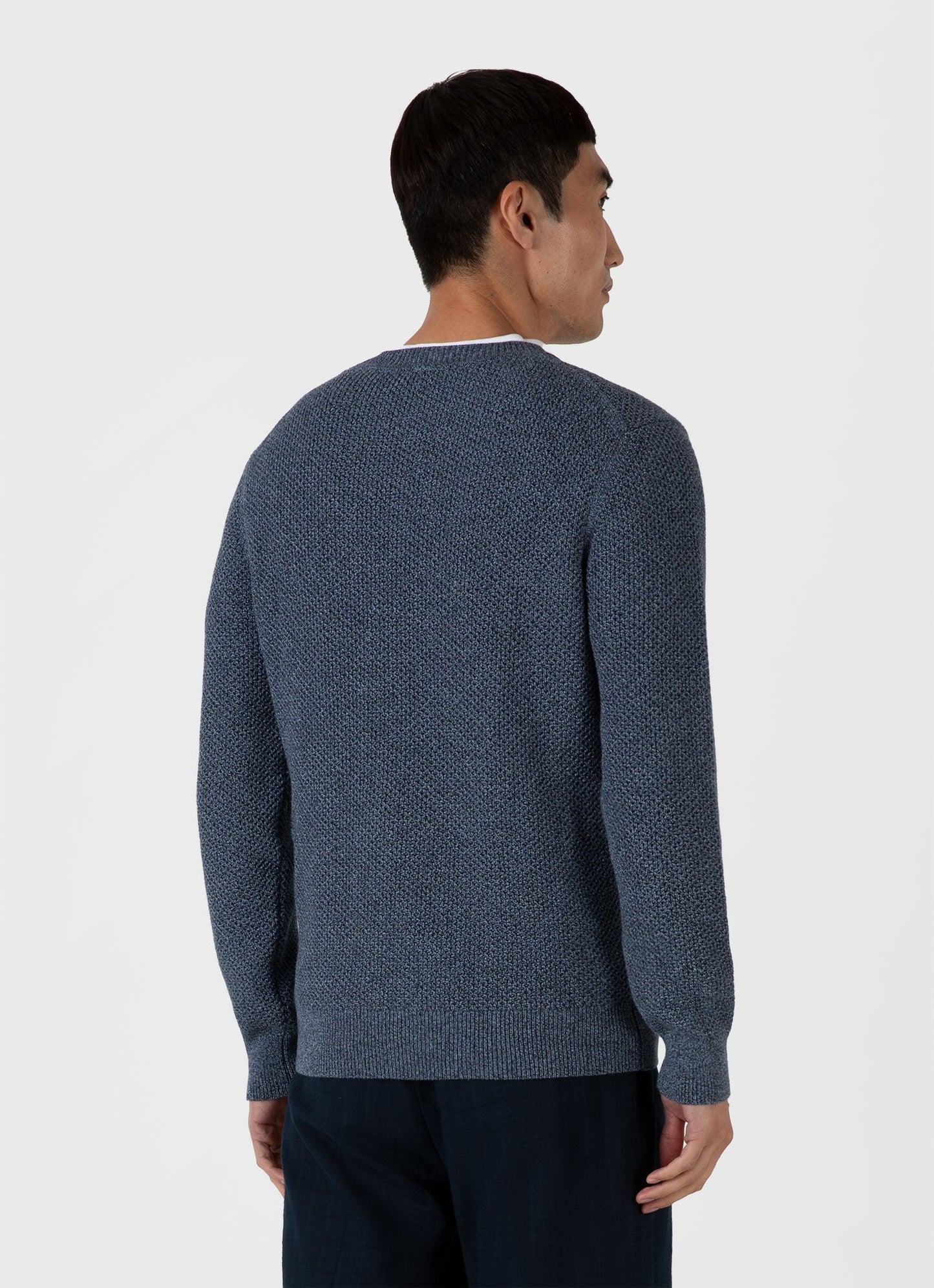 Mens Honeycomb Cotton Crew Neck Jumper In Indigo Mjum8207 Buvx
