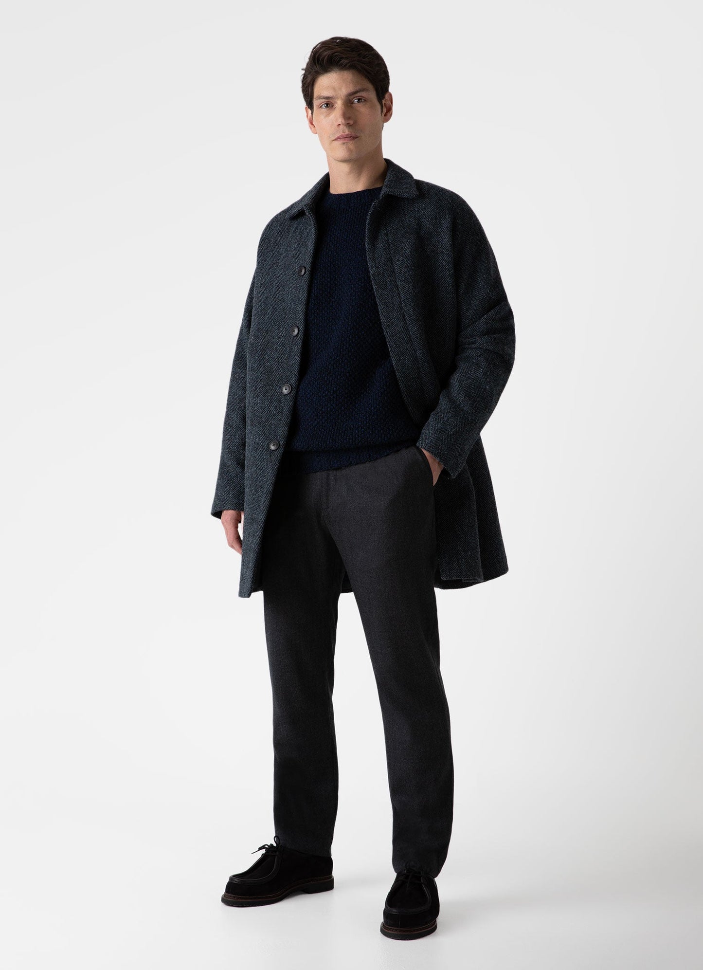 Mens Lambswool Textured Jumper In Bright Navy Twist Mjum8214 Butu