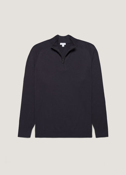 Mens Sea Island Cashmere Half Zip In Midnight Navy Mjum8284 Buvn