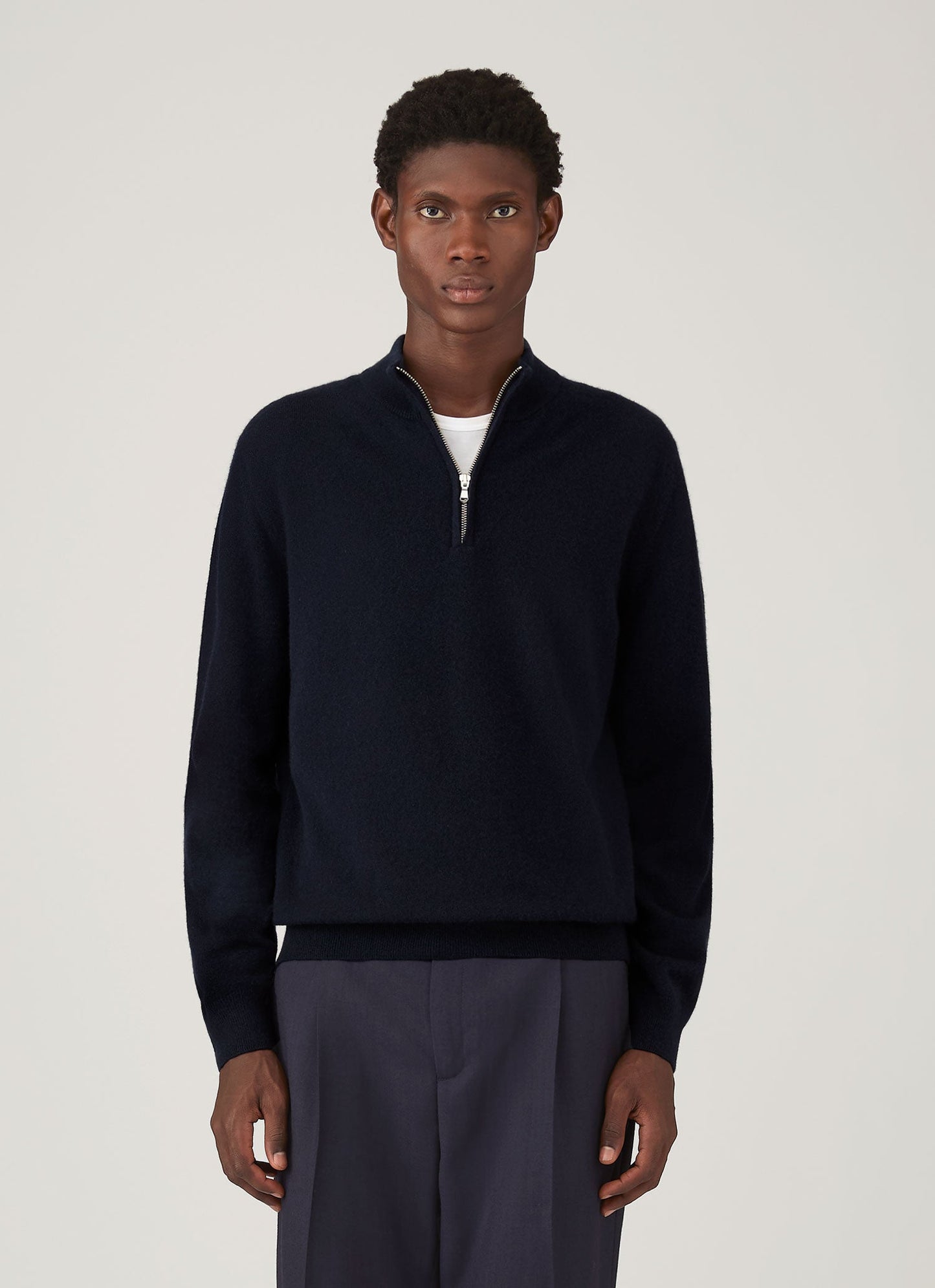 Mens Cashmere Half Zip Jumper In Navy Mjum8299 Buaa