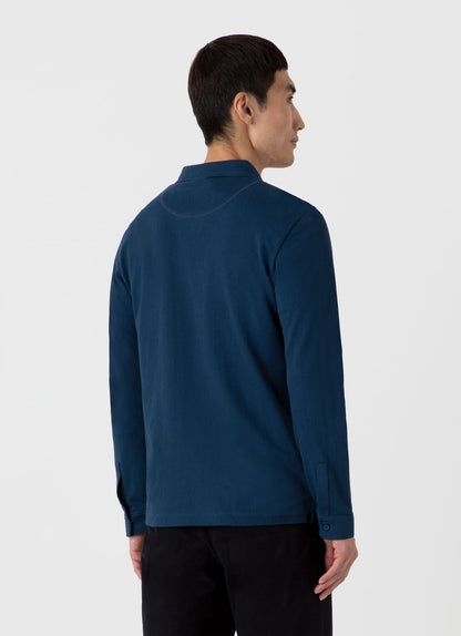 Mens Long Sleeve Riviera Polo Shirt In Naval Blue Mpol1031 Buvm