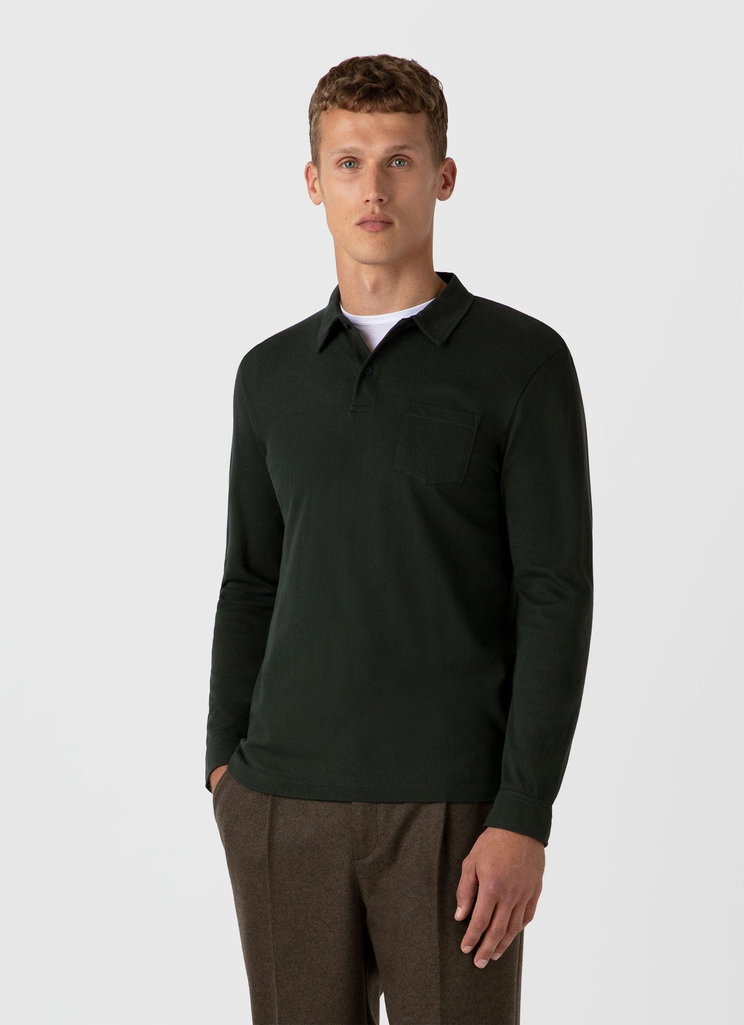 Mens Long Sleeve Riviera Polo Shirt In Holly Green Mpol1031 Gnhx