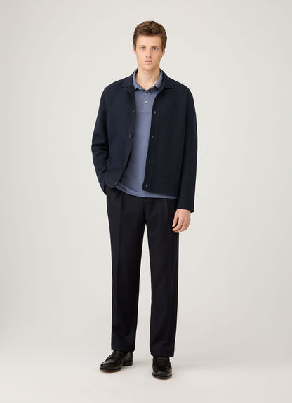 Mens Long Sleeve Classic Jersey Polo Shirt In Selvedge Blue Mpol1054 Buwf
