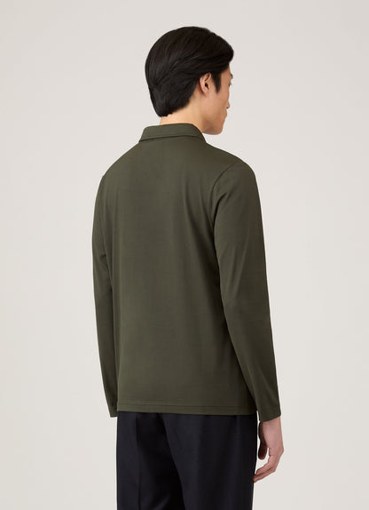 Mens Long Sleeve Classic Jersey Polo Shirt In Dark Green Mpol1054 Gnin