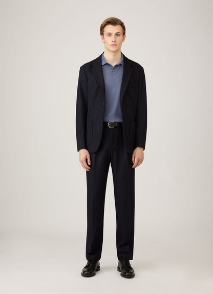 Mens Long Sleeve Pique Polo Shirt In Selvedge Blue Mpol1065 Buwf