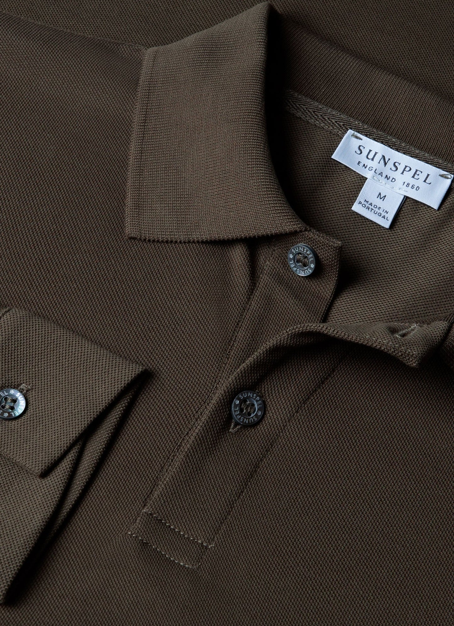 Mens Long Sleeve Pique Polo Shirt In Khaki Mpol1065 Gngy