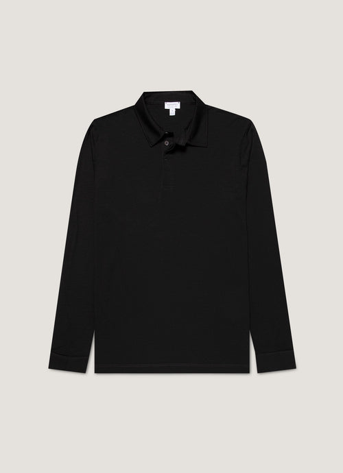 Mens Long Sleeve Ultrafine Merino Polo Shirt In Black Mpol1075 Bkaa