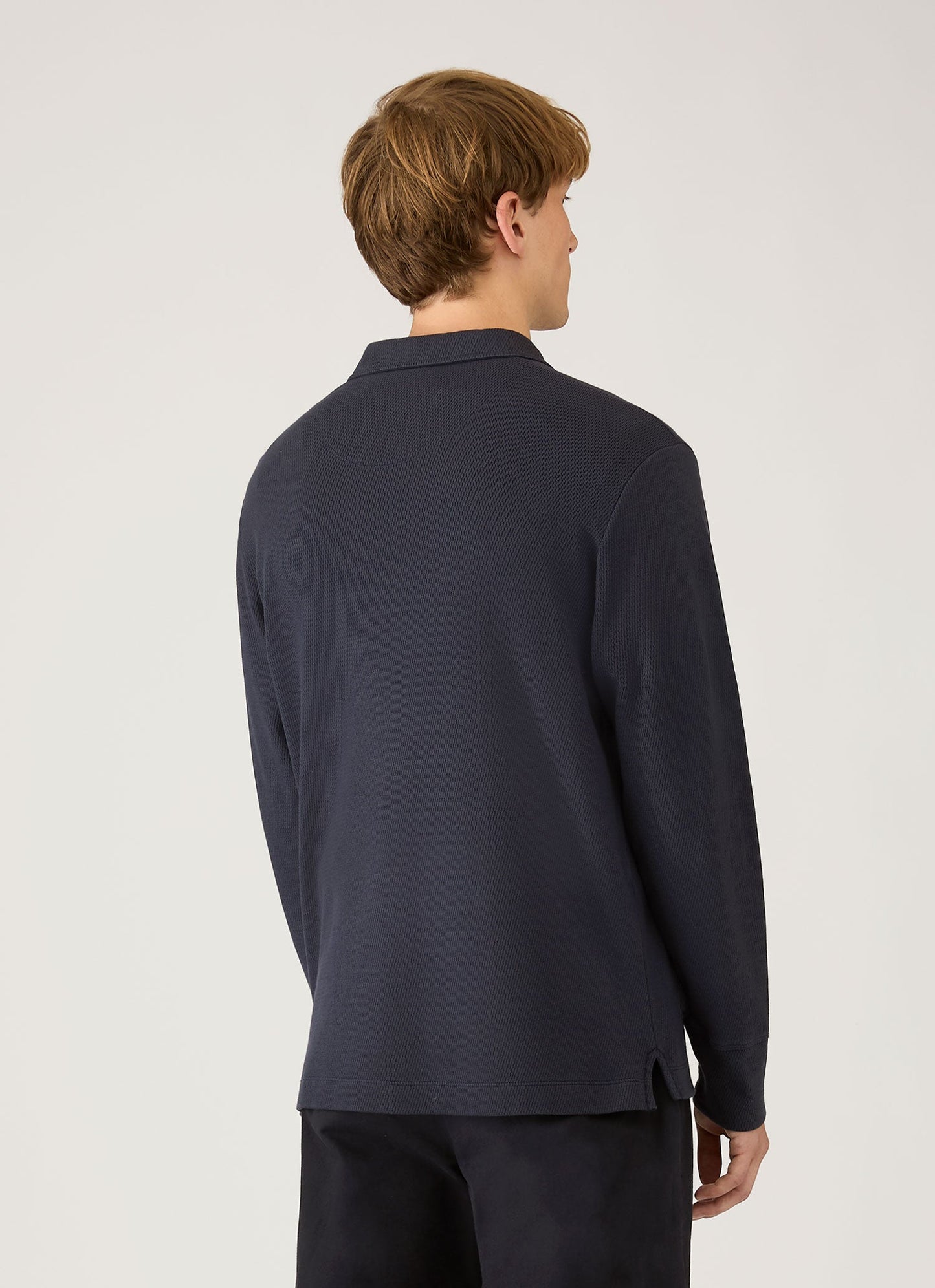 Mens Long Sleeve Cellulock Polo Shirt In Navy Mpol1077 Buaa