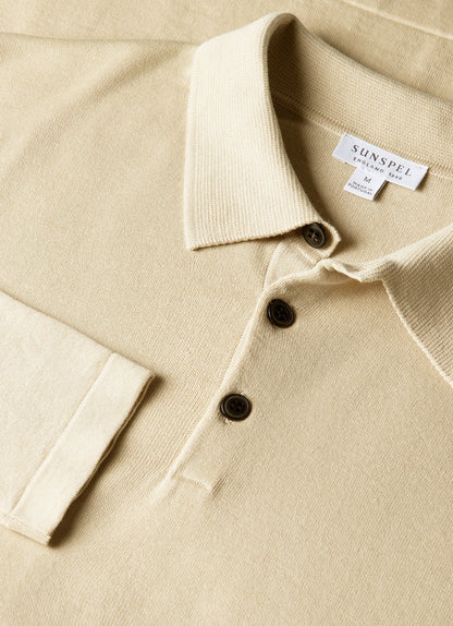 Mens Long Sleeve Sea Island Cotton Knit Polo Shirt In Hazelwood Mpol8047 Brgt