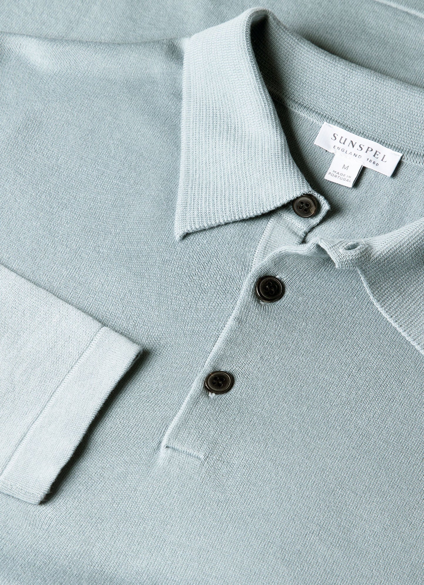 Mens Long Sleeve Sea Island Cotton Knit Polo Shirt In Stone Blue Mpol8047 Buwt