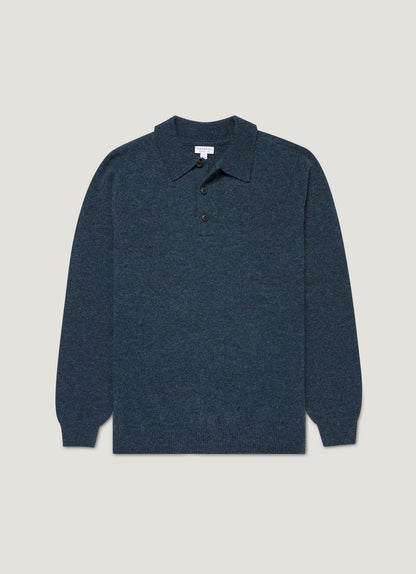 Mens Lambswool Polo Shirt In Dark Petrol Twist Mpol8188 Gniv