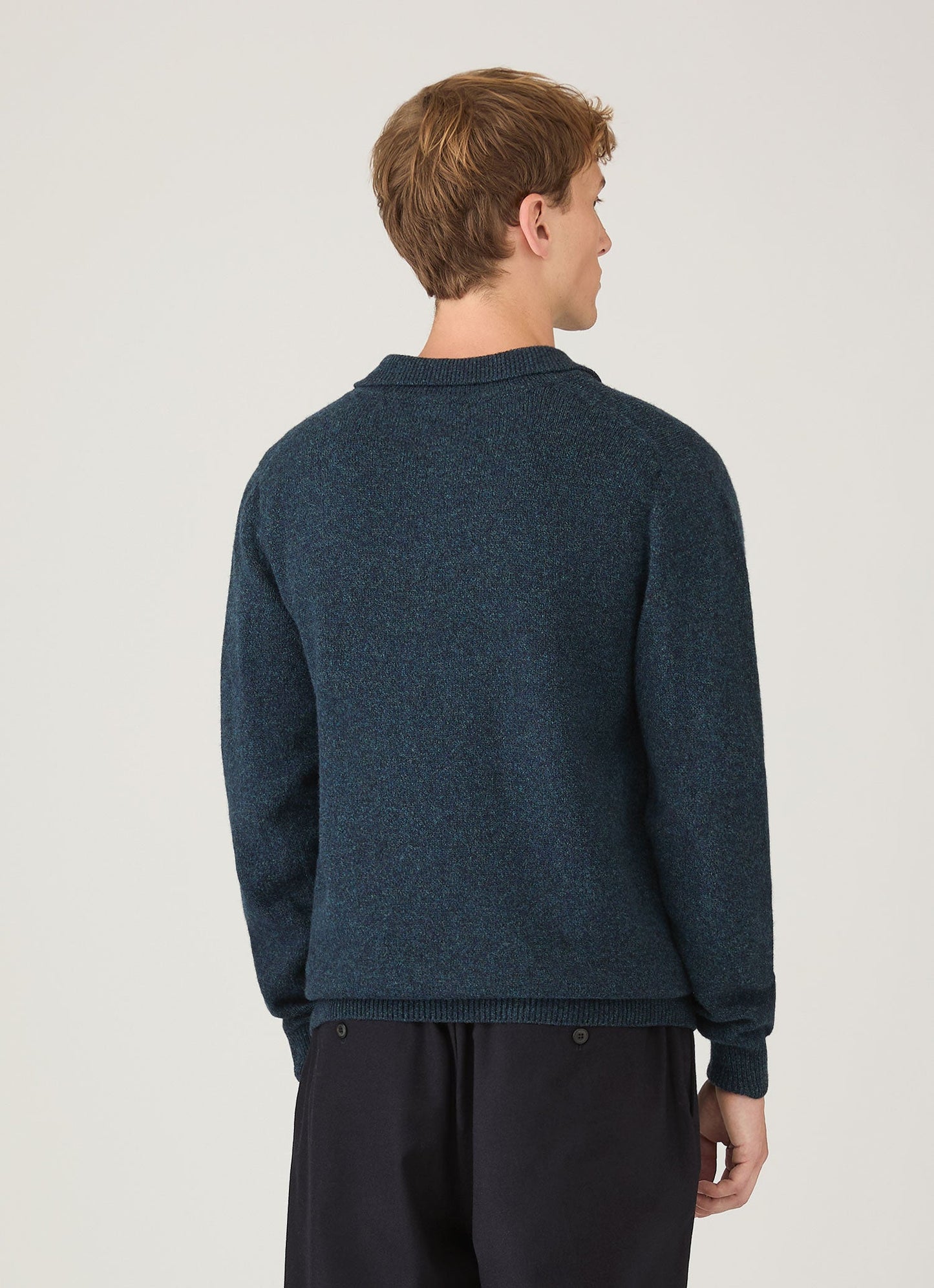 Mens Lambswool Polo Shirt In Dark Petrol Twist Mpol8188 Gniv