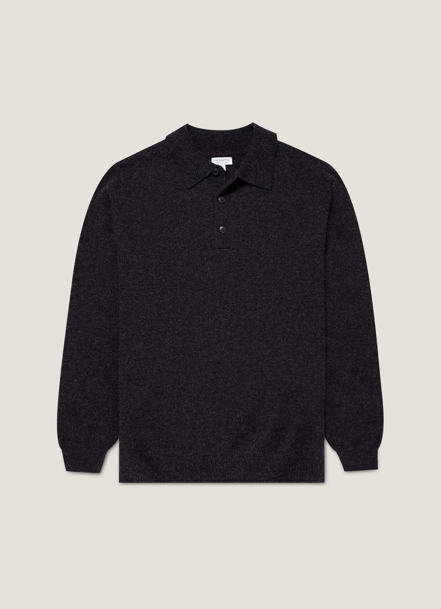 Men's Lambswool Knitted Polo Shirt in Charcoal Melange