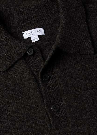 Men's Lambswool Knitted Polo Shirt in Charcoal Melange