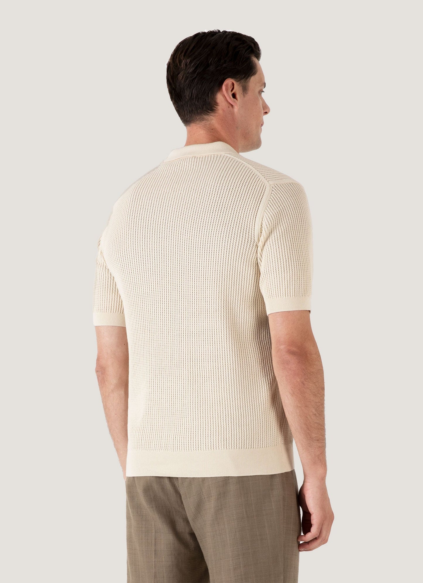 Mens Linear Mesh Knit Polo Shirt In Ecru Mpol8276 Whcr