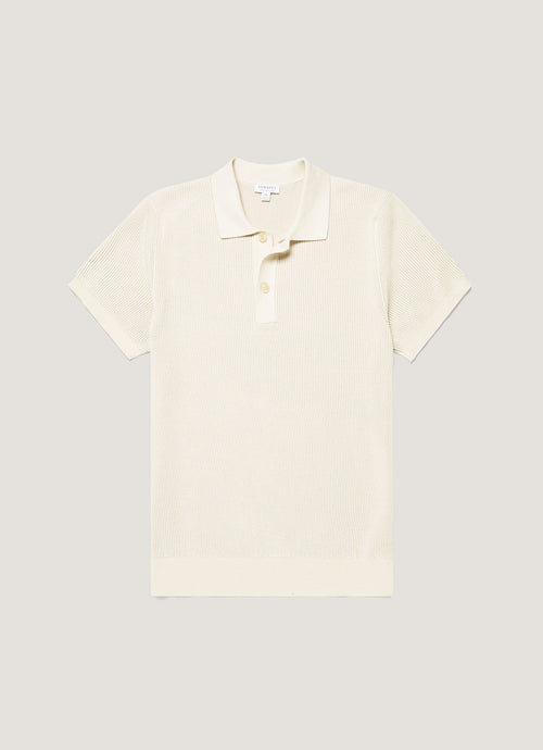 Mens Two Colour Rib Polo Shirt In Ecru Mpol8317 Whcr