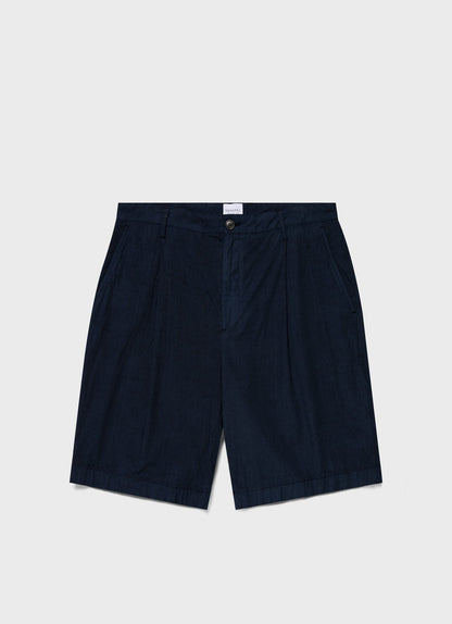 Mens Pleated Seersucker Short In Navy Mshr3515 Buaa