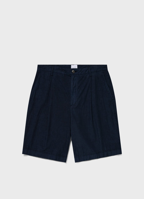 Mens Pleated Seersucker Short In Navy Mshr3515 Buaa