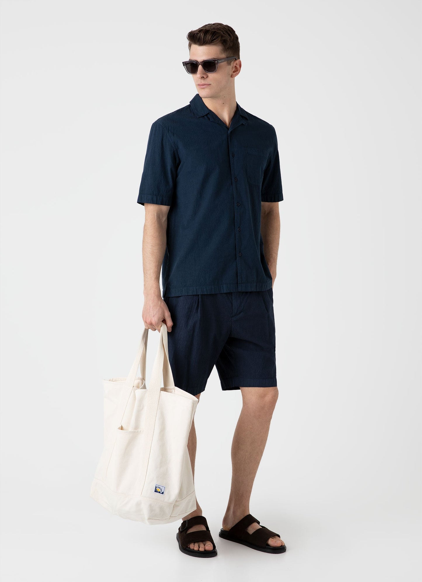 Mens Pleated Seersucker Short In Navy Mshr3515 Buaa