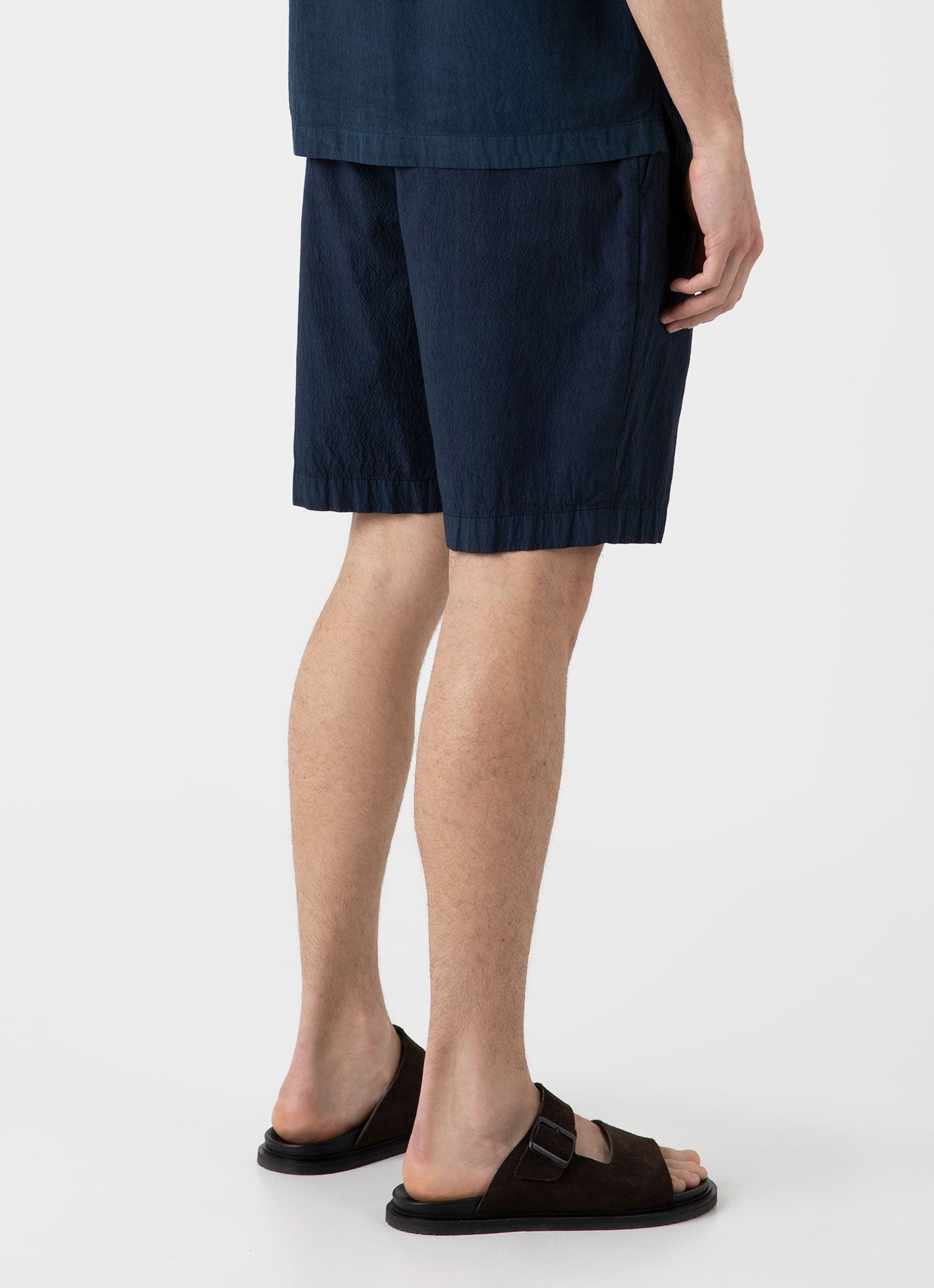 Mens Pleated Seersucker Short In Navy Mshr3515 Buaa