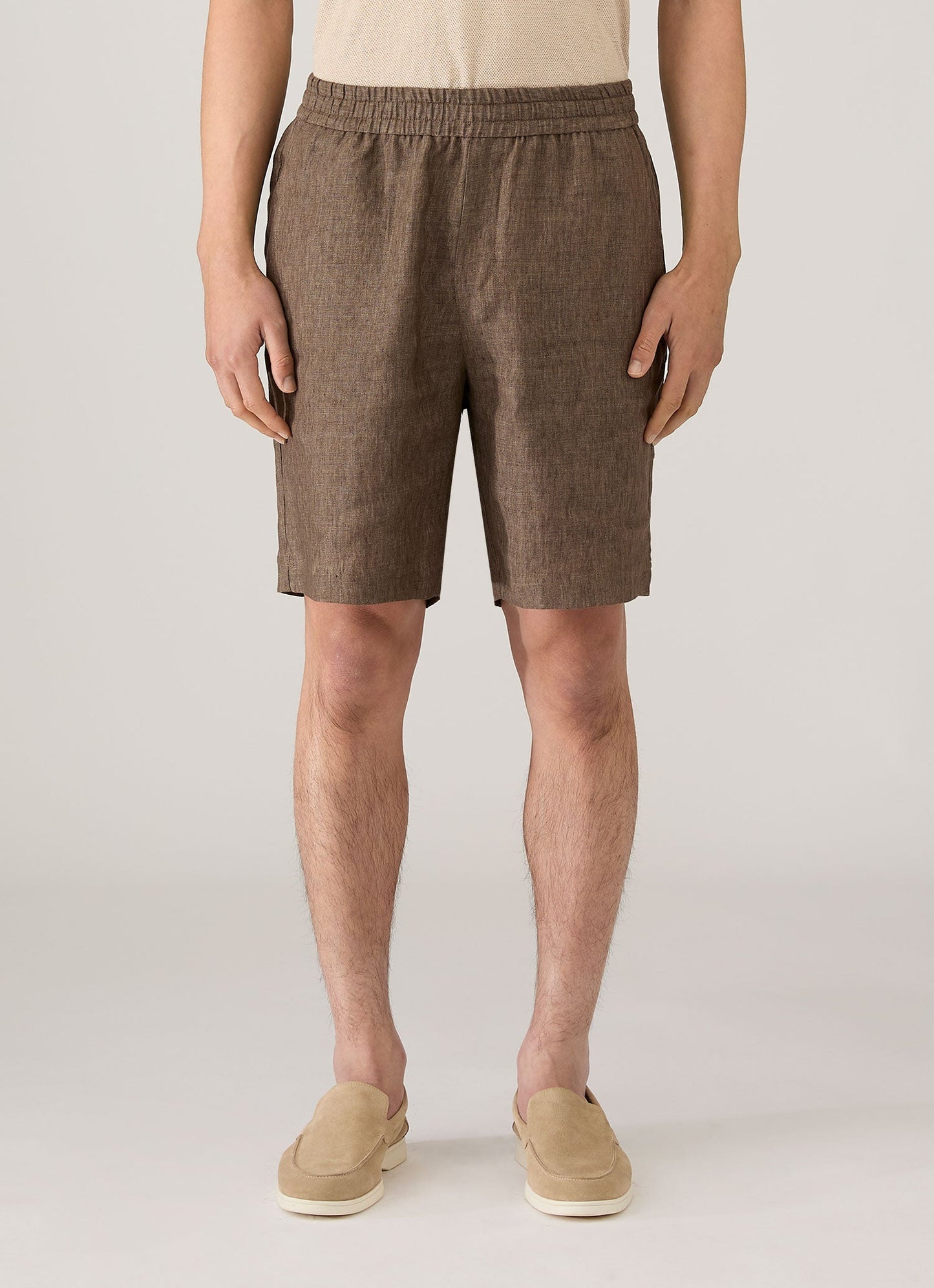 Mens Linen Drawstring Short In Dark Walnut Mshr3516 Brgw