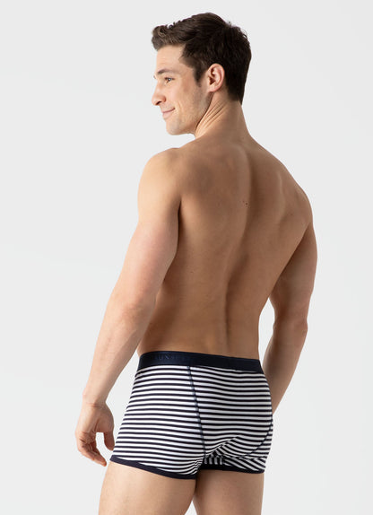 Mens Superfine Cotton Trunks In White Navy