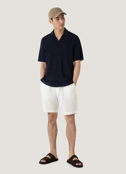 Mens Towelling Camp Collar Shirt In Navy Msht1571 Buaa