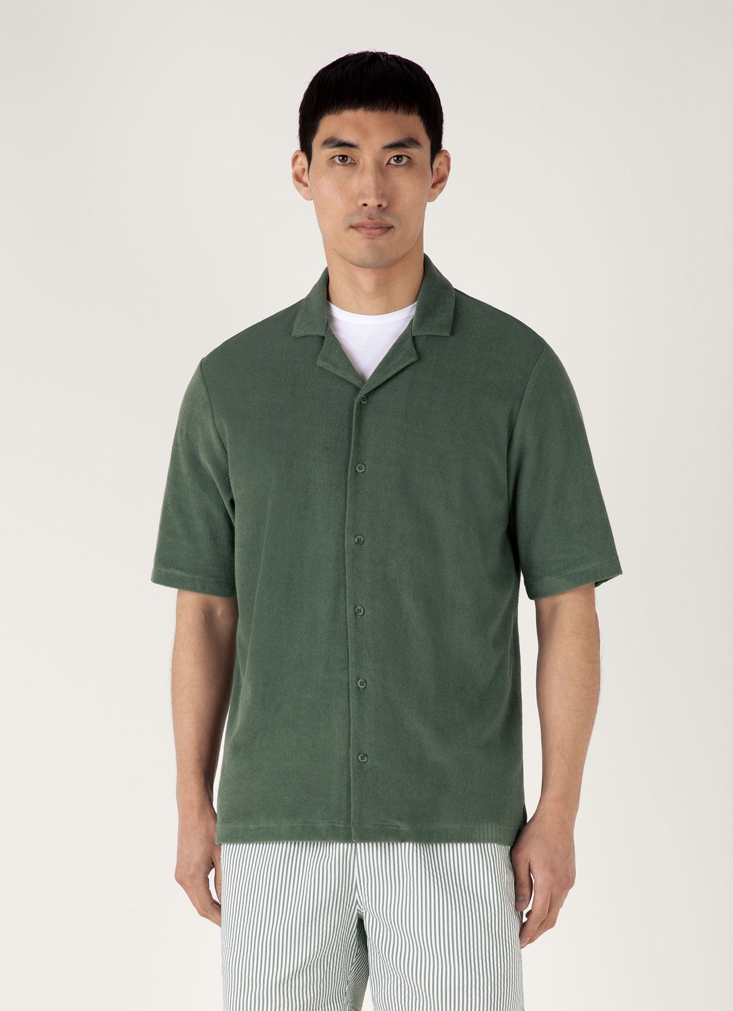 Mens Towelling Camp Collar Shirt In Dusk Green Msht1571 Gnij