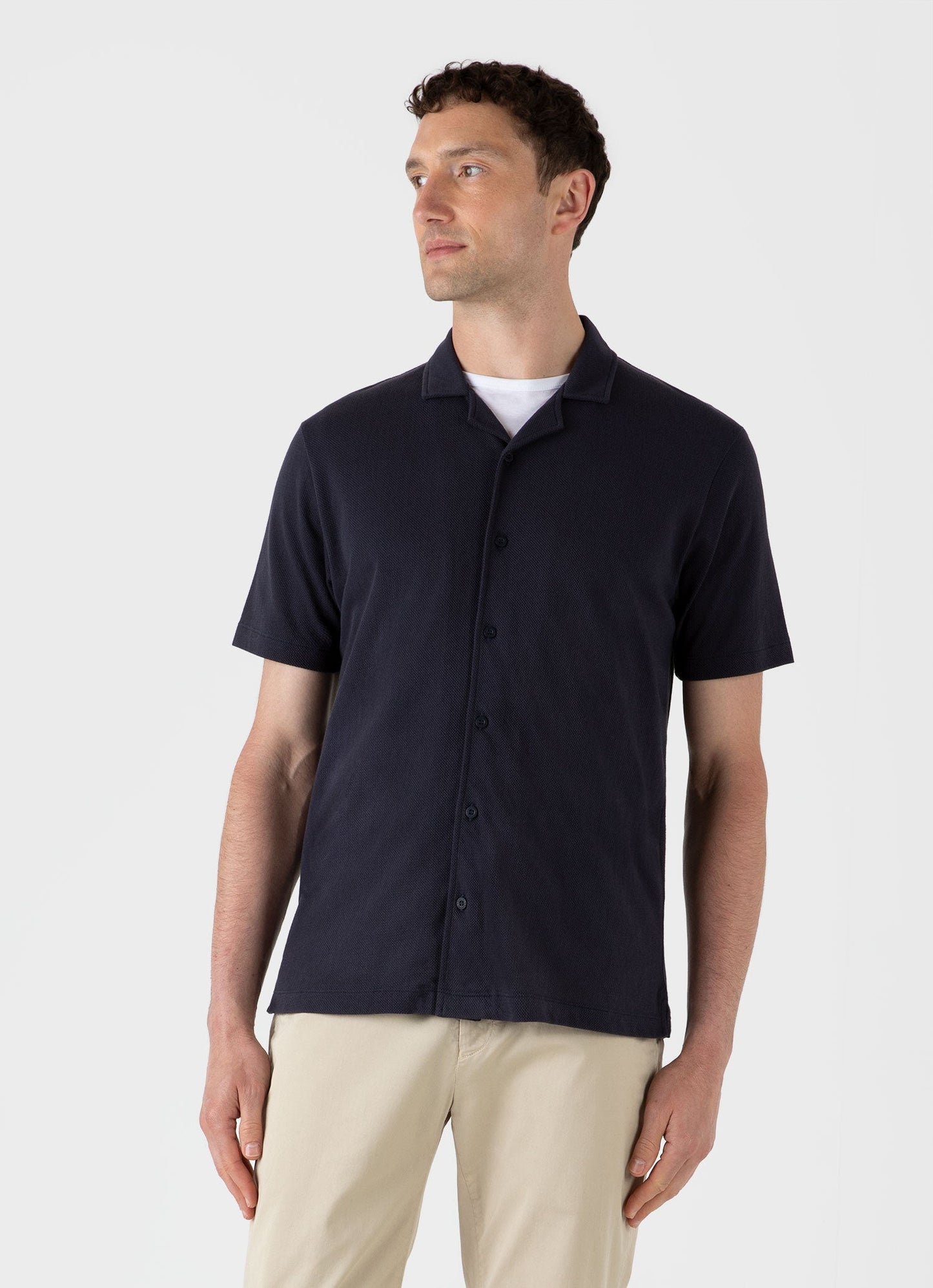Mens Cotton Riviera Camp Collar Shirt In Navy