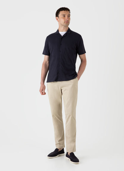 Mens Cotton Riviera Camp Collar Shirt In Navy