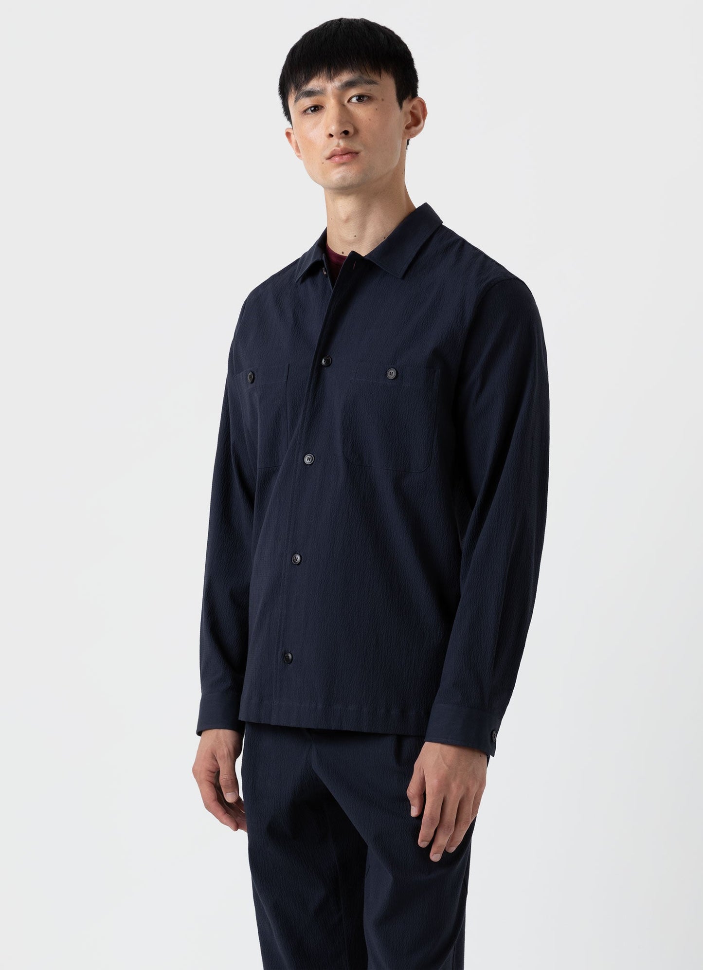 Men S Seersucker Overshirt In Navy Msht2054 Buaa