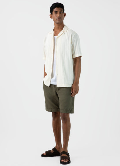 Mens Stripe Camp Collar Shirt In Ecru Msht2084 Whcr