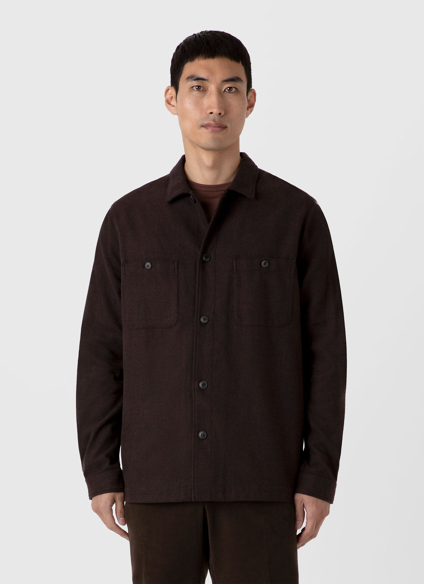 Mens Herringbone Overshirt In Cocoa Brown Msht2095 Brfn