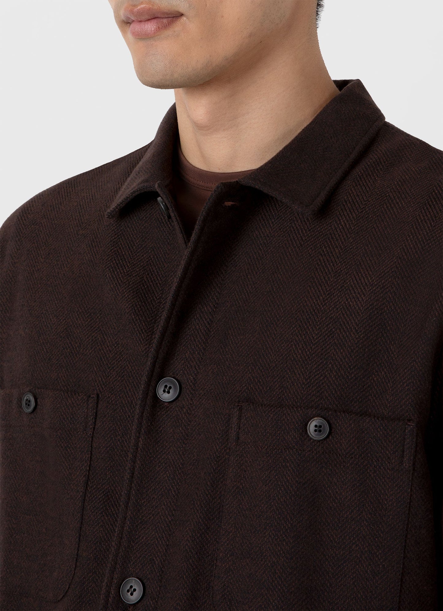 Mens Herringbone Overshirt In Cocoa Brown Msht2095 Brfn