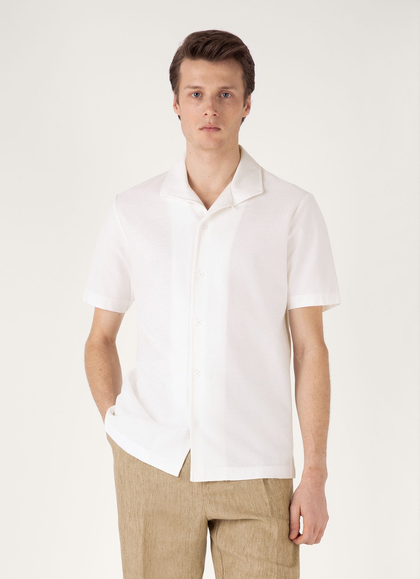 Mens Short Sleeve Textured Jersey Shirt In Ecru Msht2109 Whcr