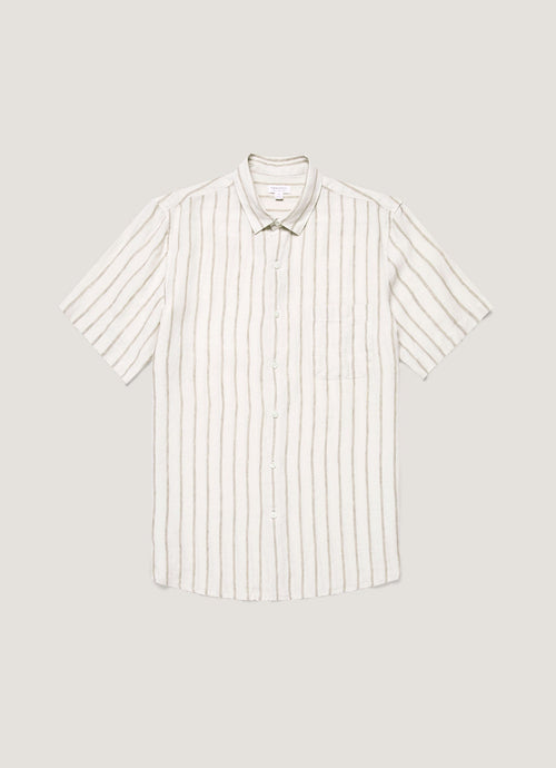 Mens Short Sleeve Linen Shirt In Dune Ecru Msht2119 Stnn