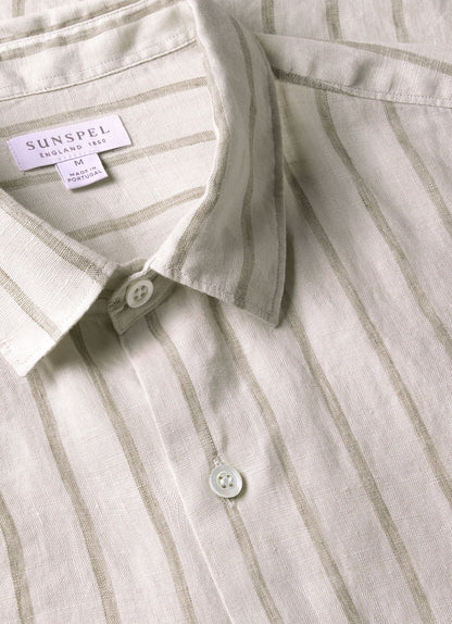 Mens Short Sleeve Linen Shirt In Dune Ecru Msht2119 Stnn