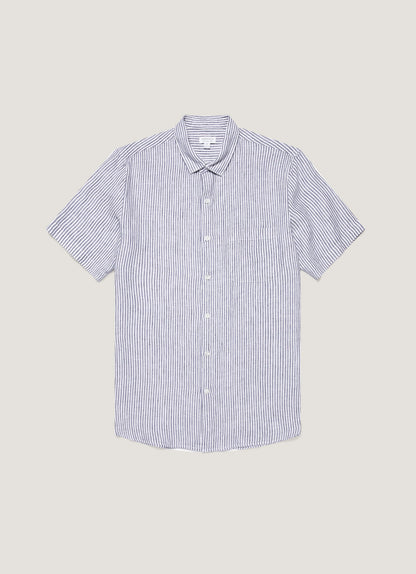 Mens Short Sleeve Linen Shirt In White Navy Msht2119 Stoa