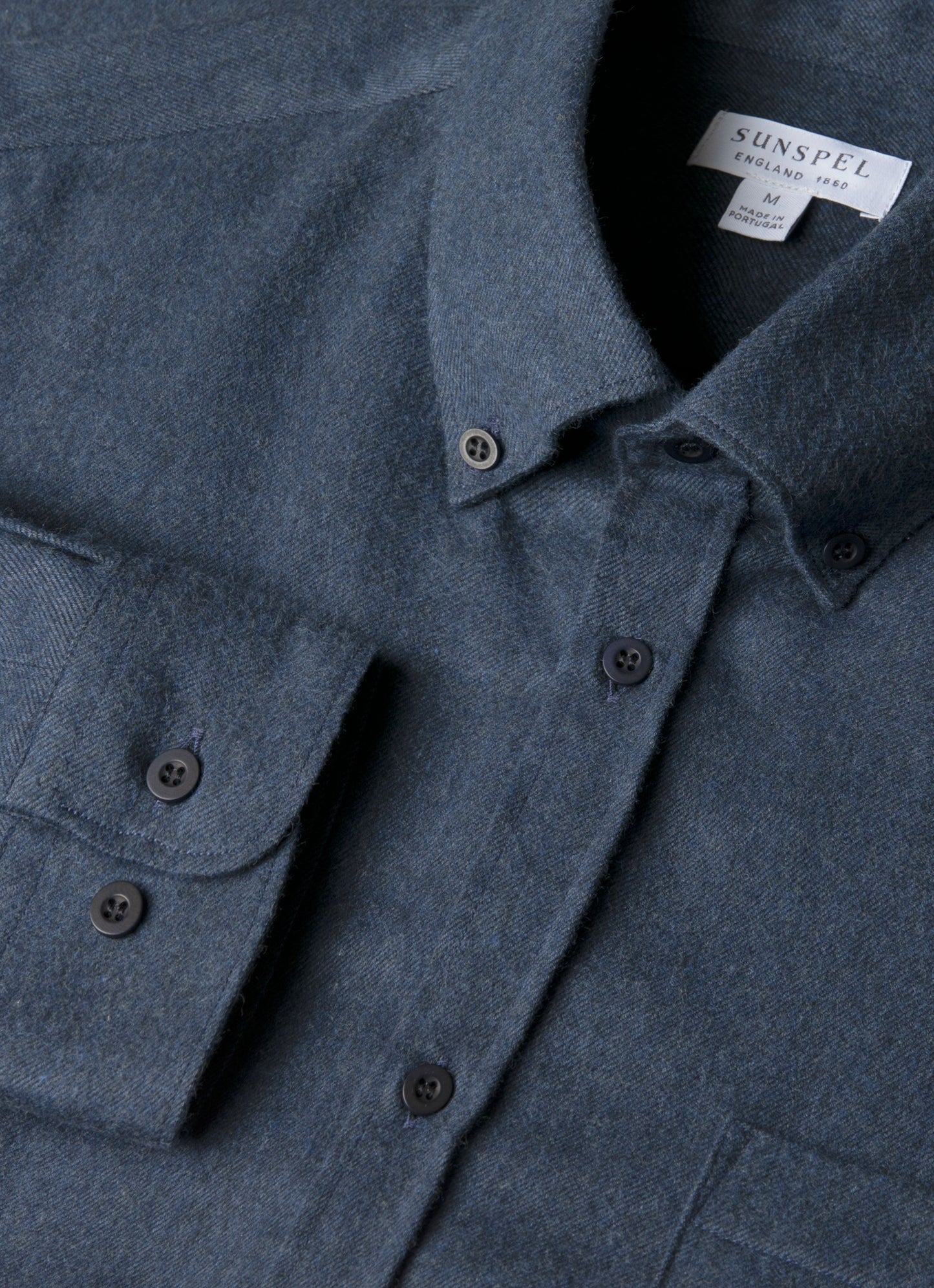 Mens Button Down Flannel Shirt In Selvedge Blue Melange Msht2131 Buwn