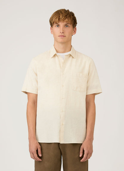Mens Short Sleeve Cotton Linen Shirt In Ecru Msht2141 Whcr