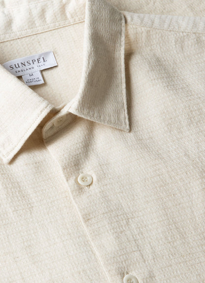 Mens Short Sleeve Cotton Linen Shirt In Ecru Msht2141 Whcr
