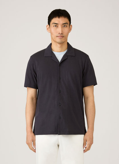 Mens Riviera Camp Collar Shirt In Navy Msht2147 Buaa